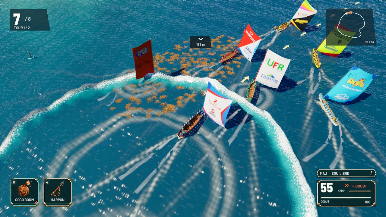 La lame part en anneau autour de la yole (capture de la version 0.23).