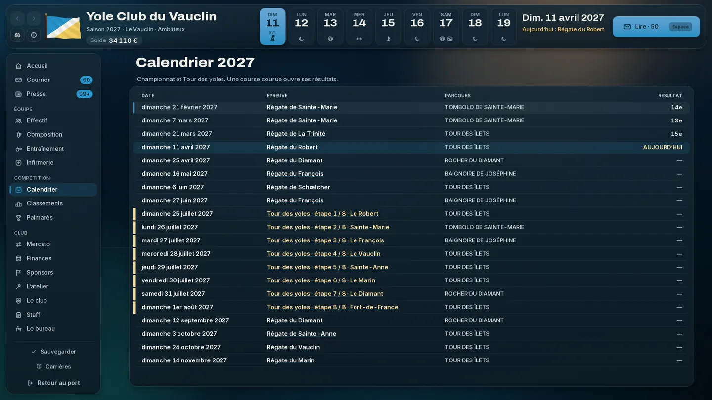 Le calendrier 2027 : douze régates et les huit étapes du Tour des yoles