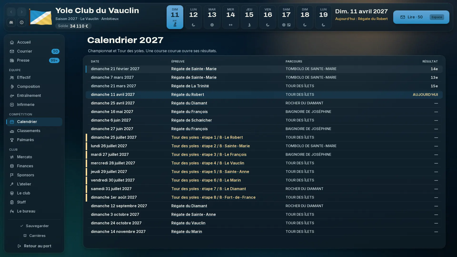 Le calendrier 2027 : douze régates et les huit étapes du Tour des yoles