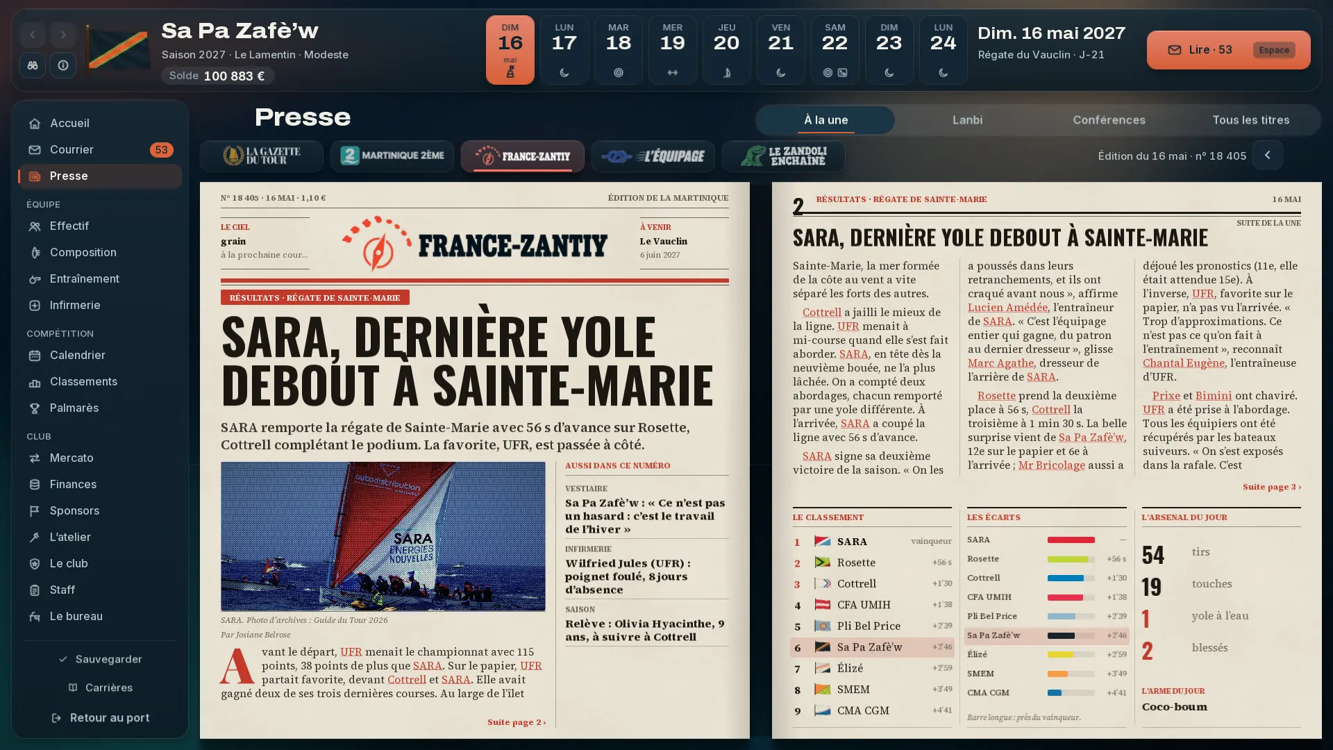 La presse : la Une en double page de France-Zantiy