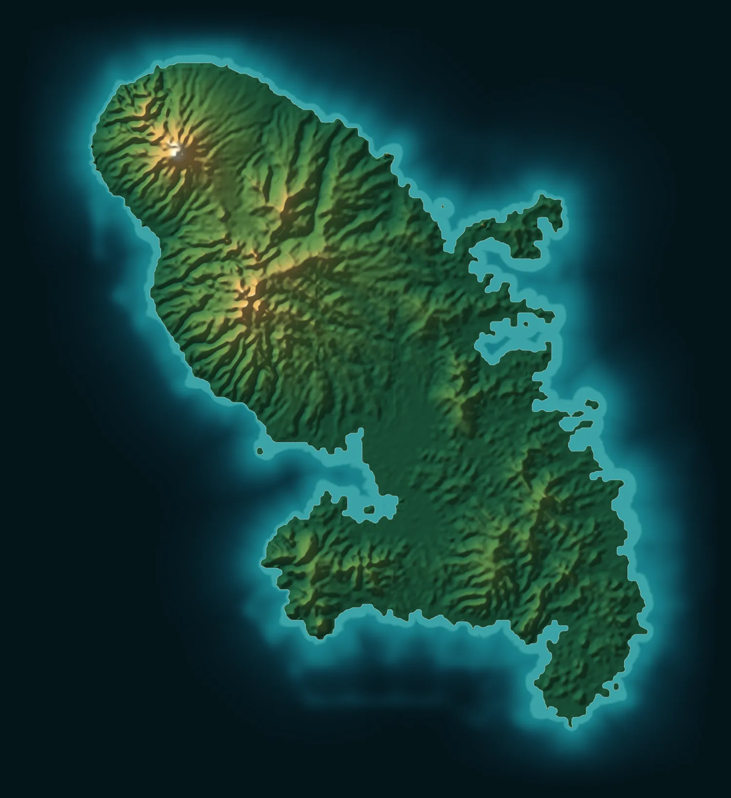 Carte en relief de la Martinique, de la Montagne Pelée au Diamant